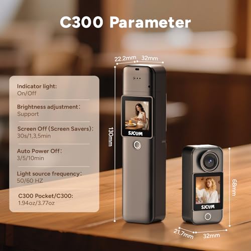 SJCAM C300 Pocket Action Camera 4K,7Hour Power, 6-Axis Stabilization, Dual-Touch Screen Body Camera,30M Waterproof