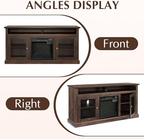 Farmhouse Fireplace TV Stand for TVs Up to 65'', Rustic Entertainment Center with 18" Electric Fireplace, Wood Media Console Cabinet for Living Room