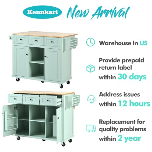 Rolling Kitchen Island on Wheels with Storage Cabinet and Drawers, Island Table for Kitchen with Towel and Spice Rack