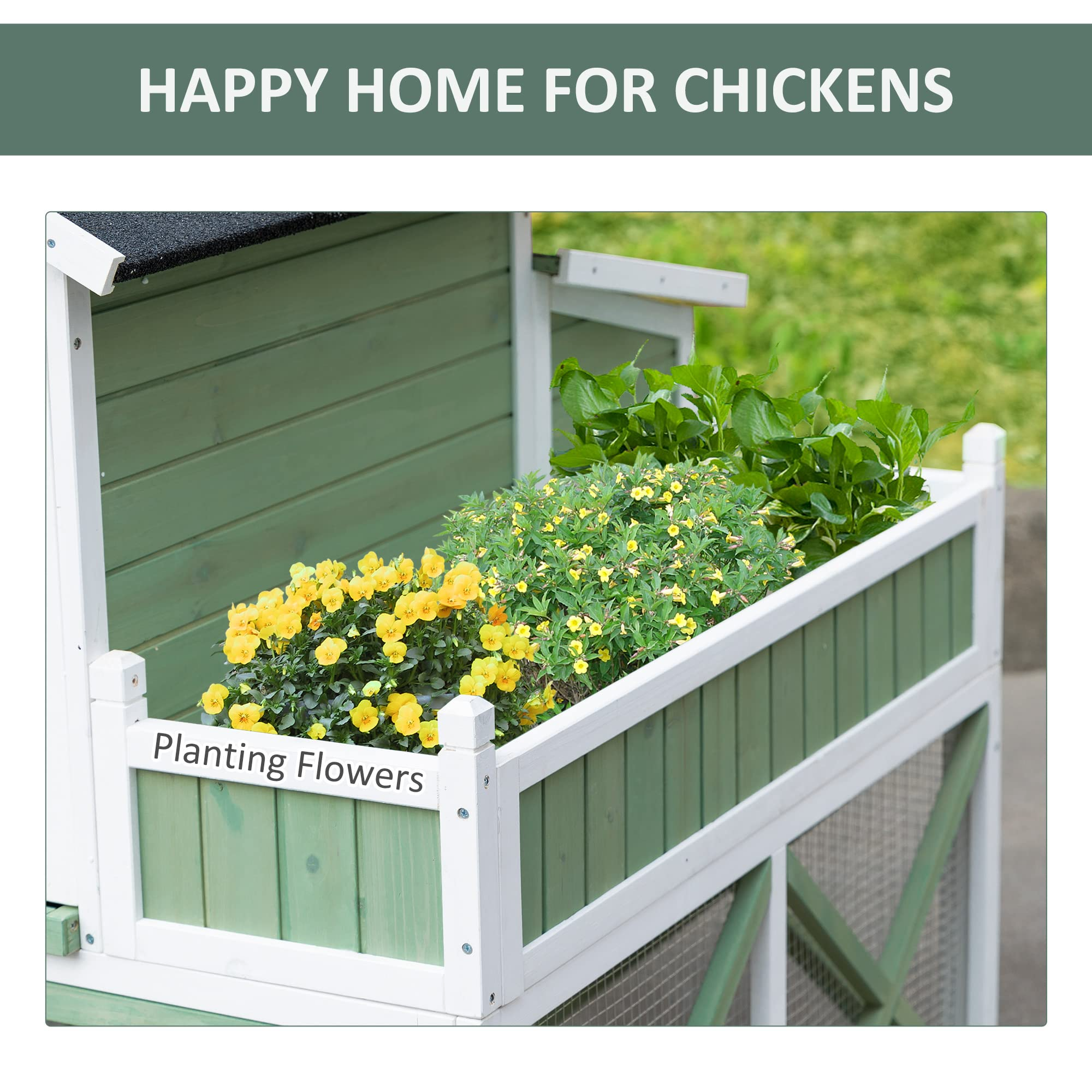 【Pet】44" Chicken Coop, Rabbit Hutch with Nesting Box, Removable Tray, Asphalt Roof, Planting & Lattice