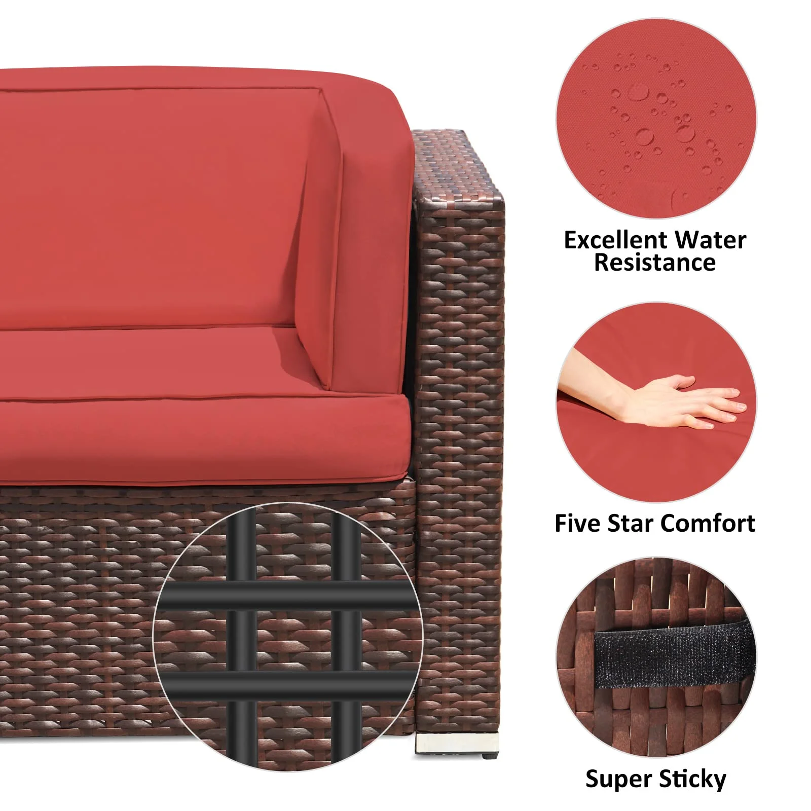Amopatio 7 Pieces Patio Conversation Set, Outdoor Sectional PE Rattan Wicker Furniture Seat,Red - Curated Treasures Market