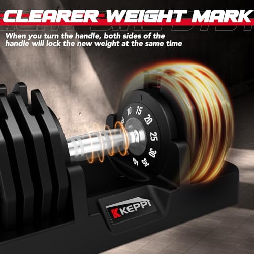 Keppi Adjustable Dumbbells Set-25lb/40lb/55lb/60lb, Anti-Slip Metal Fast Adjust Weight Handle, Exercise & Fitness for Full Body Workout