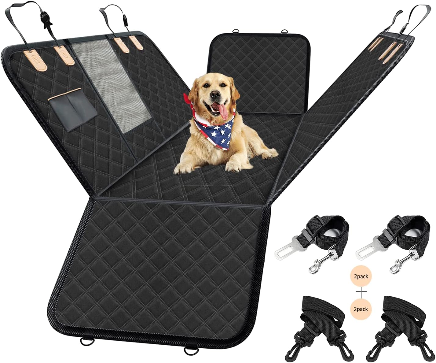 Dog Car Seat Cover for Back Seat-Waterproof Nonslip Hammock for Car Dog Seat Cover for Trucks and SUV Backseat Protector