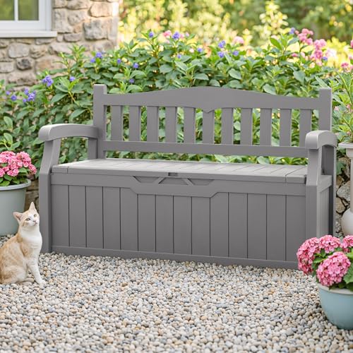 Homall 75 Gallon Outdoor Storage Benches Lockable Deck Box with Waterproof and UV Resistant, Waterproof Storage Box for Patio Furniture, Tools