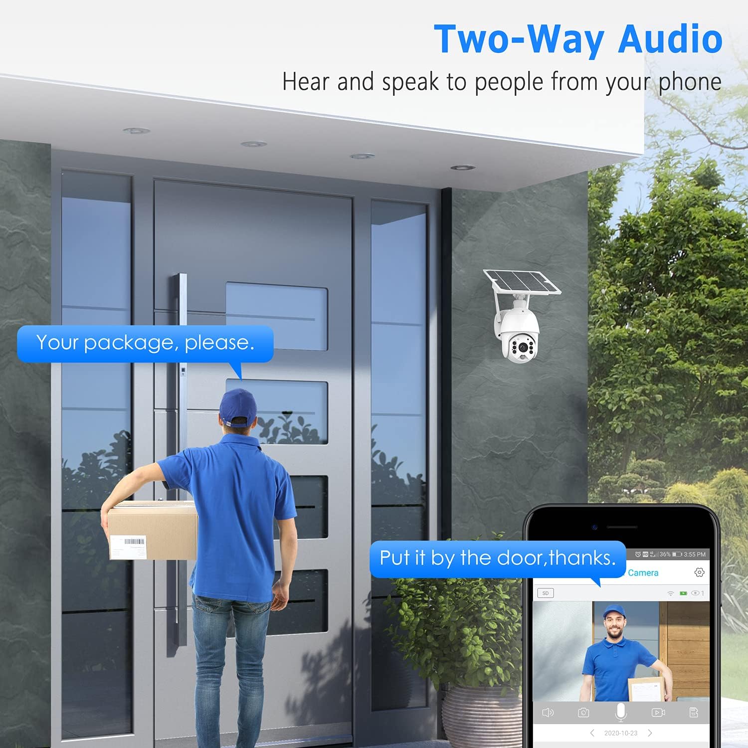 Security Camera Outdoor, 1080P Wireless WiFi PTZ Solar Security Camera with 2-Way Audio, Color Night Vision, IP65 Waterproof,Motion Detection