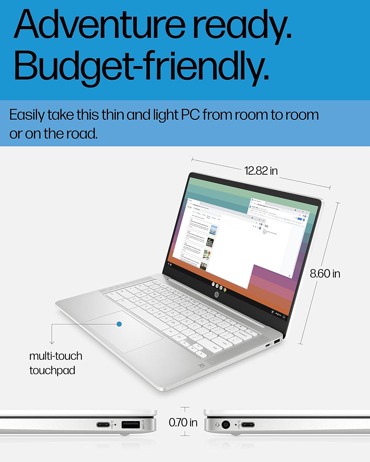 HP Chromebook 14 Laptop, Intel Celeron N4120, 4 GB RAM, 64 GB eMMC, 14" HD Display, Chrome OS, Thin & Portable, 4K Graphics, Long Battery Life