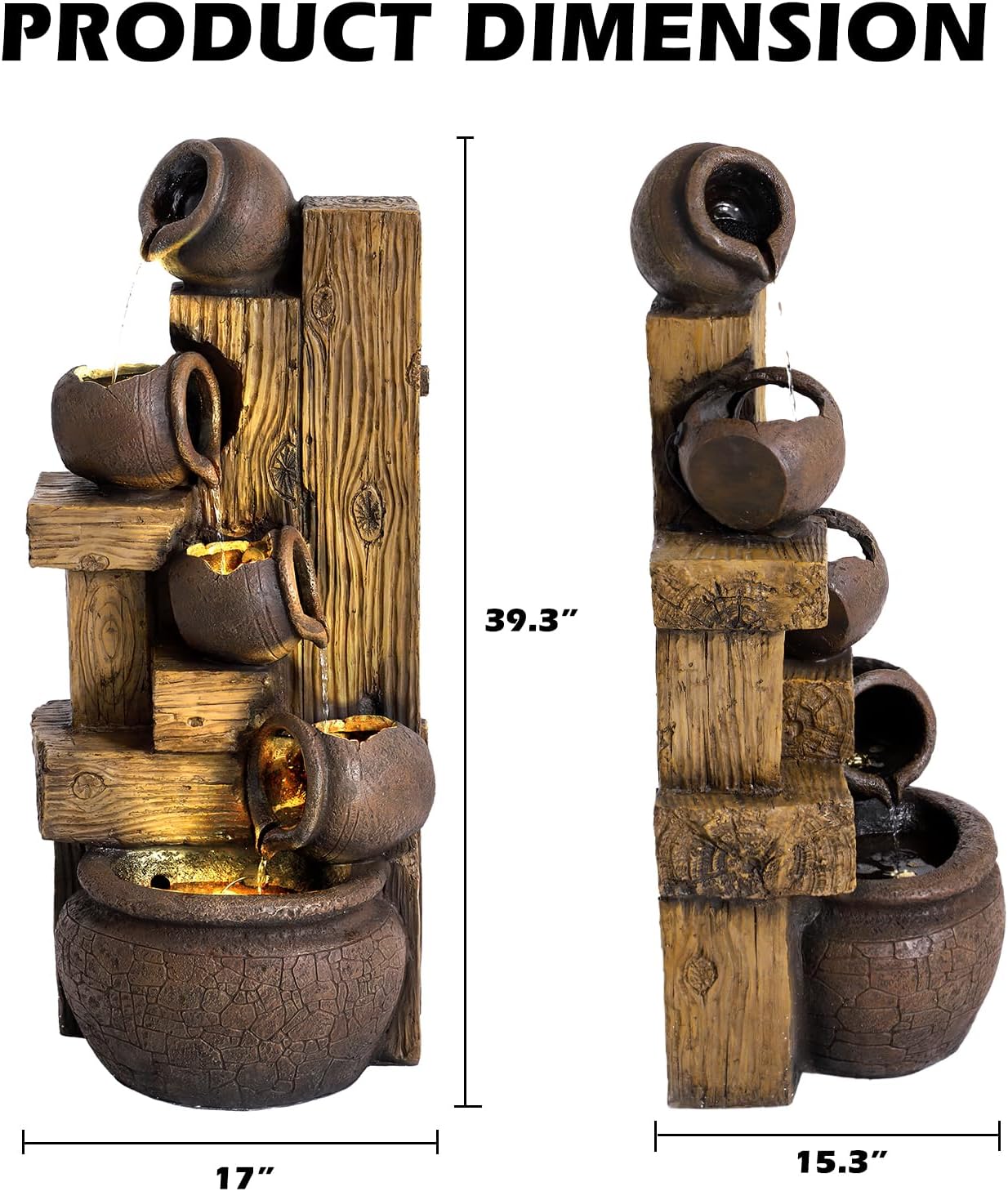 39.3" H Garden Water Fountain 5 Tier Outdoor Waterfalls Fountain with LED Lights and Pump Indoor/Outdoor Modern Floor Standing Water Fountain for