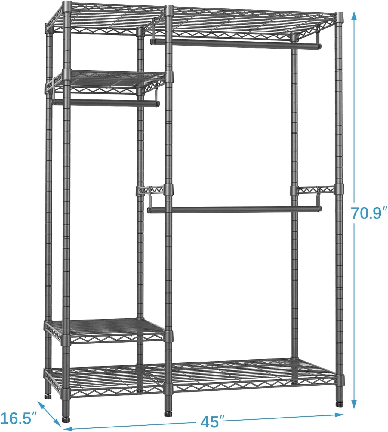 V2S Garment Rack Heavy Duty Metal Clothing Rack, 4 Tiers Wire Shelving Clothes Rack with 3 Hanging Rods