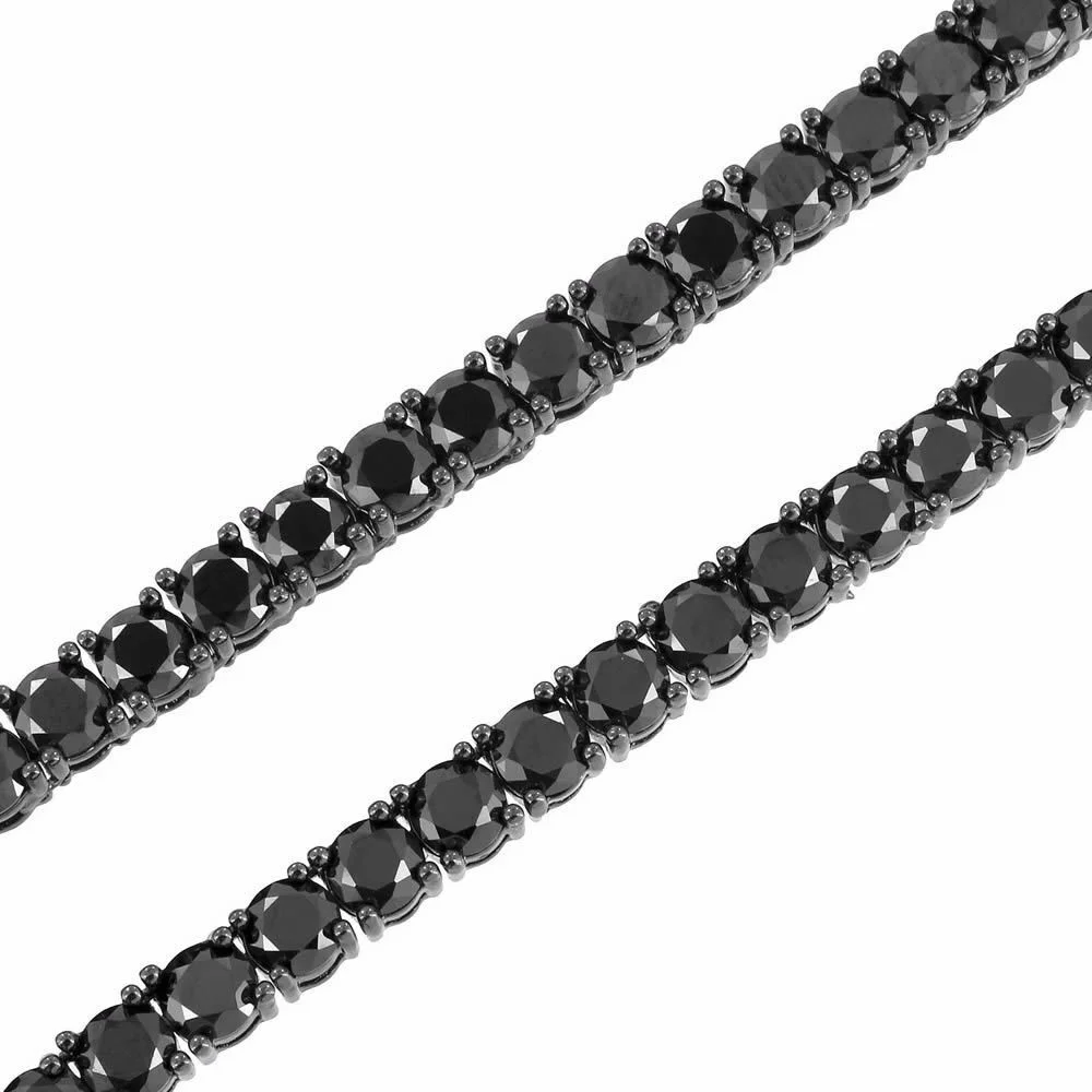 Real Genuine Solid Sterling Silver High Quality AAA+ Grade 12.65 Ct. Lab Simulated Diamond 14K Black Gold On 4mm 1 Row Tennis Chain Necklace 24"