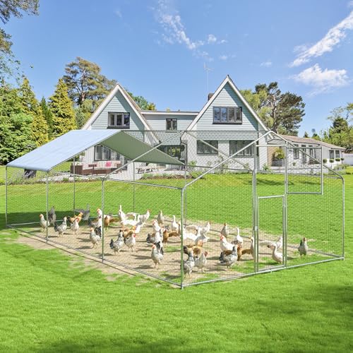 Polar Aurora Metal Chicken Coop, Large Outdoor Chicken Pen, Walk-in Chicken Run for 6-20 Chickens