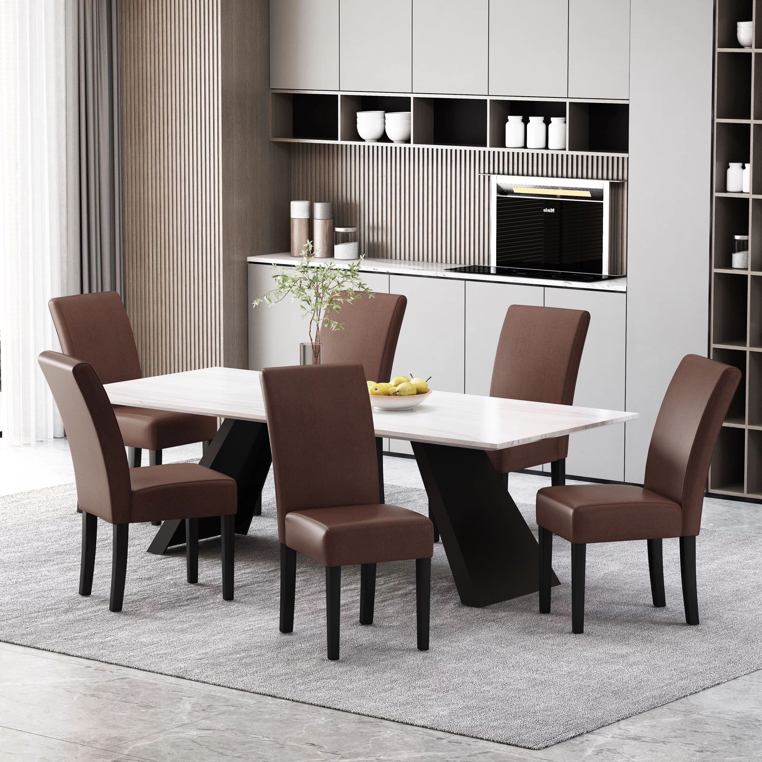 Noble House Monita Faux Leather Dining Chairs, Set of 6, Dark Brown, Espresso