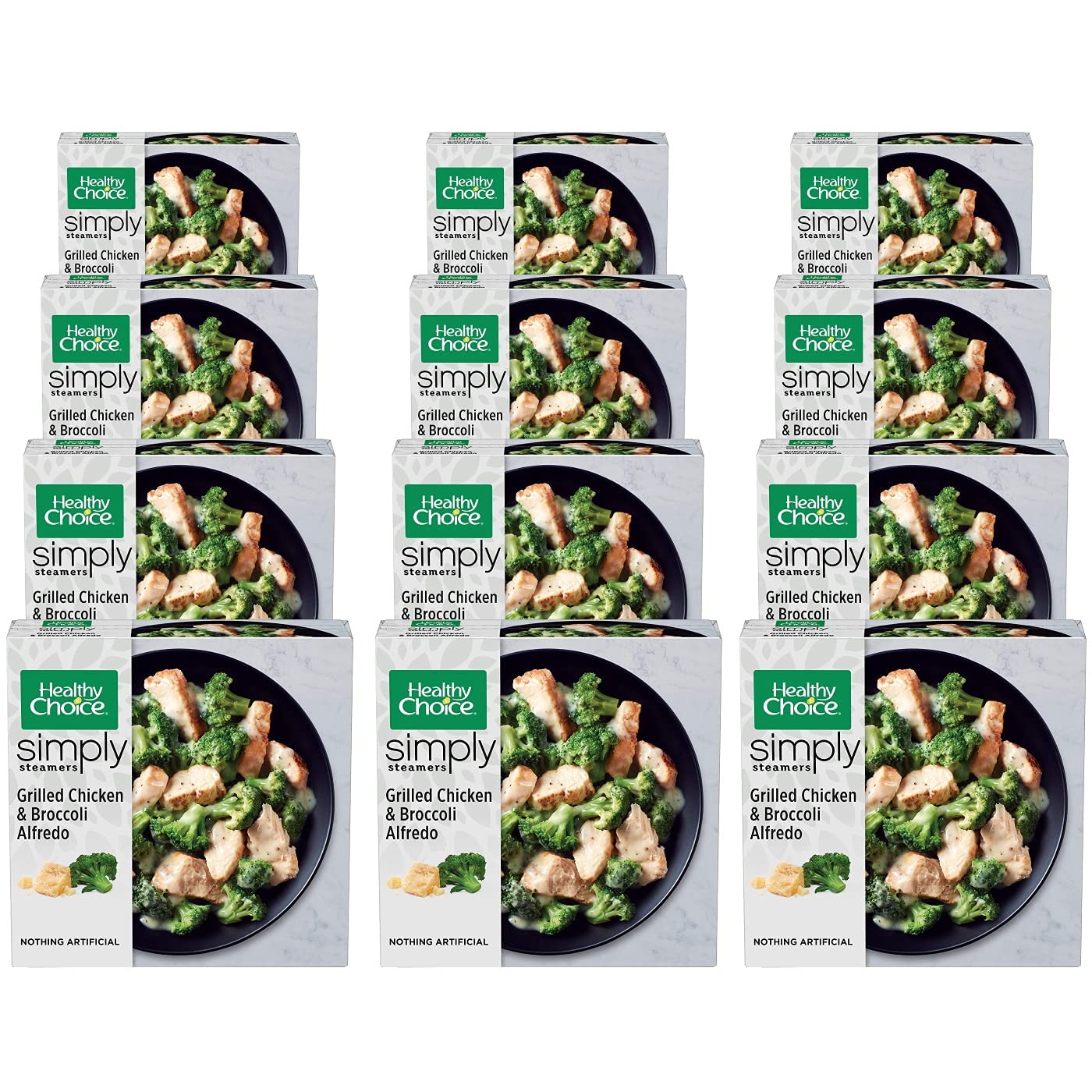 Healthy Choice Simply Steamers Grilled Chicken Breasts & Broccoli Alfredo - Frozen Meal - Nothing Artificial - 12 Pack (9.15 Oz Each)