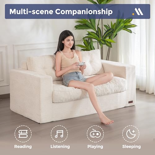 MAXYOYO 3 Seater Couch for Living Room, Boneless Couch with Tufted Cushion & Backrest, Upholstered Floor Sofa with Armrests, Sofa in A Box