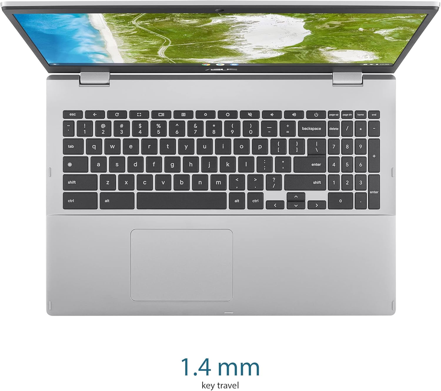 ASUS Chromebook CX1, 15.6" Full HD NanoEdge Display, Intel Celeron N4500 Processor, 64GB eMMC Storage, 4GB RAM, Chrome OS, Transparent Silver