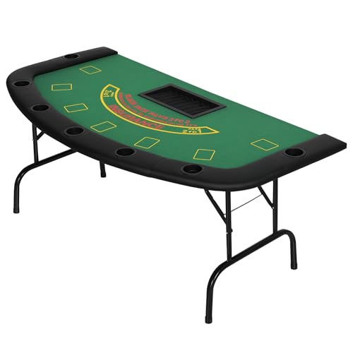 Soozier Poker Table Foldable, 72" Blackjack Table for 7 Players with Chip & Cup Holder, Blue Felt