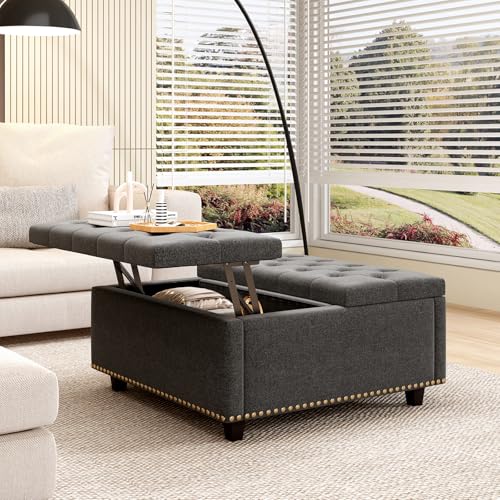Large Square Storage Ottoman Coffee Table, 32'' Oversized Square Ottoman with Storage