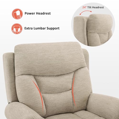 MCombo Triple Motor Power Lift Recliner Chair with Massage and Lumbar&seat Heating, Rolled Arms, Adjustable Headrest for Elderly People