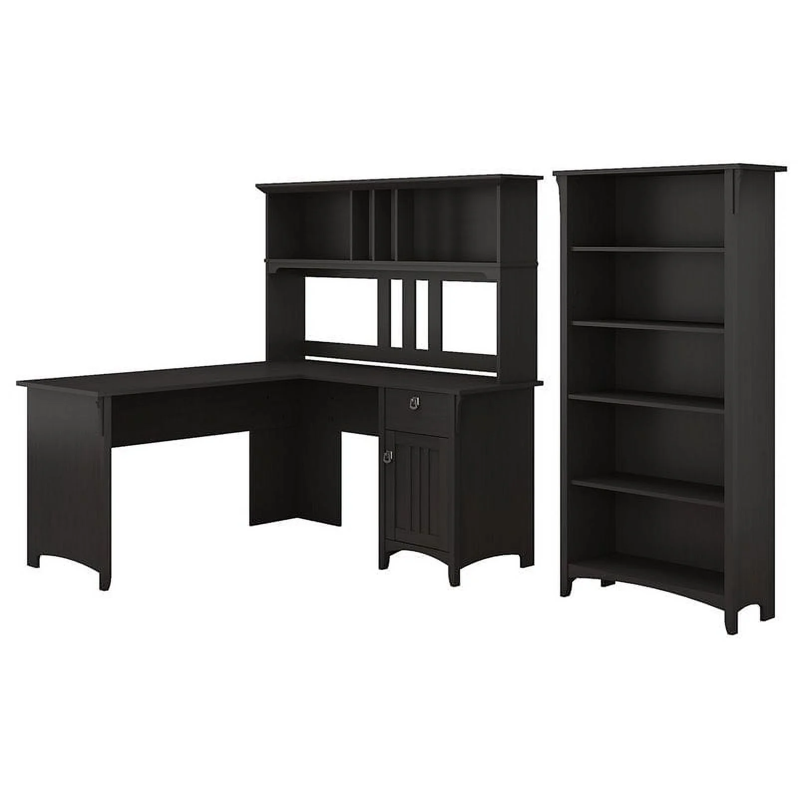 UrbanPro 60W L Shaped Desk with Hutch and Bookcase in Vintage Black
