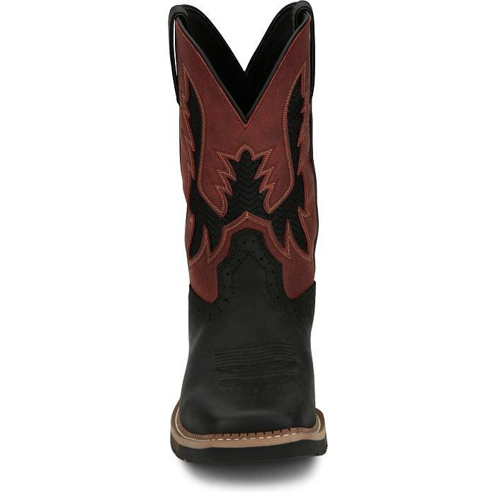 Justin Men’s Bolt 11″ Square Toe Western Work Boot -Black- SE4116