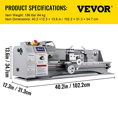 VEVOR Metal Lathe 8.7 x 29.5 Inch/220 x 750MM Mini Metal Lathe 1.1KW Infinitely Variable Speed Mini Lathe Machine LED Screen for Counter Face Turning