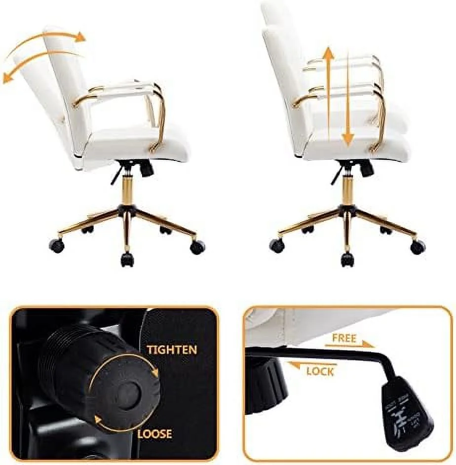 Duhome PU Leather Home Office Desk Chairs, Modern Task Chair With Wheels For Office, Swivel Adjustable Computer Chair With Armrest And Base White