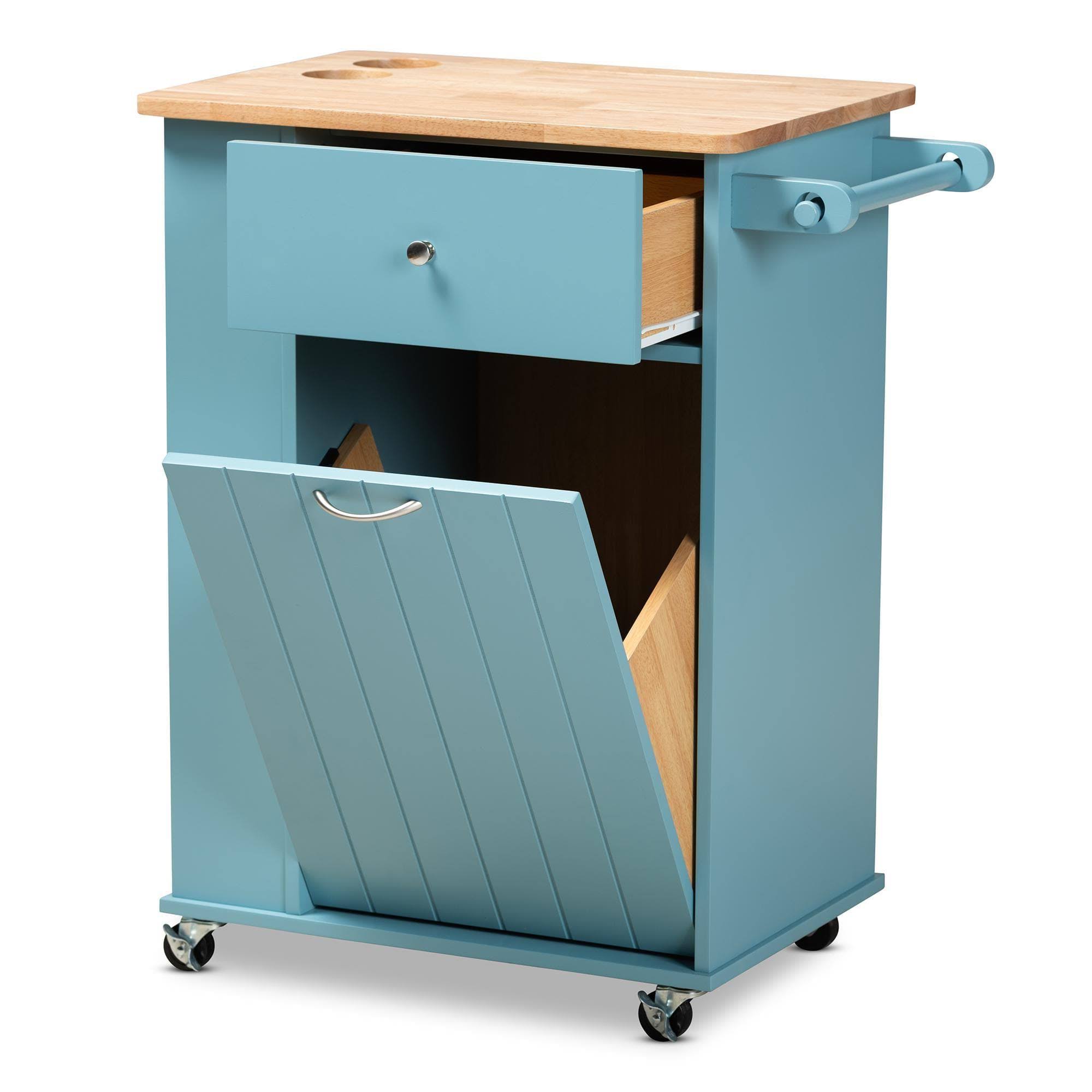 Baxton Studio Liona Sky Blue Finished Wood Kitchen Storage Cart