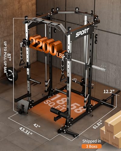 Garvee Smith Machine, 2200LBS All-in-One Squat Rack for Home Gym, Multi-Function Power Cage Cable Crossover System Strength Training Equipment