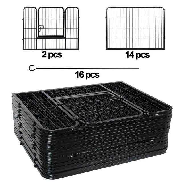 Segawe Expandable 16 Panel Dog Kennel Exercise Playpen Multiple Shape Safe for Pet 24