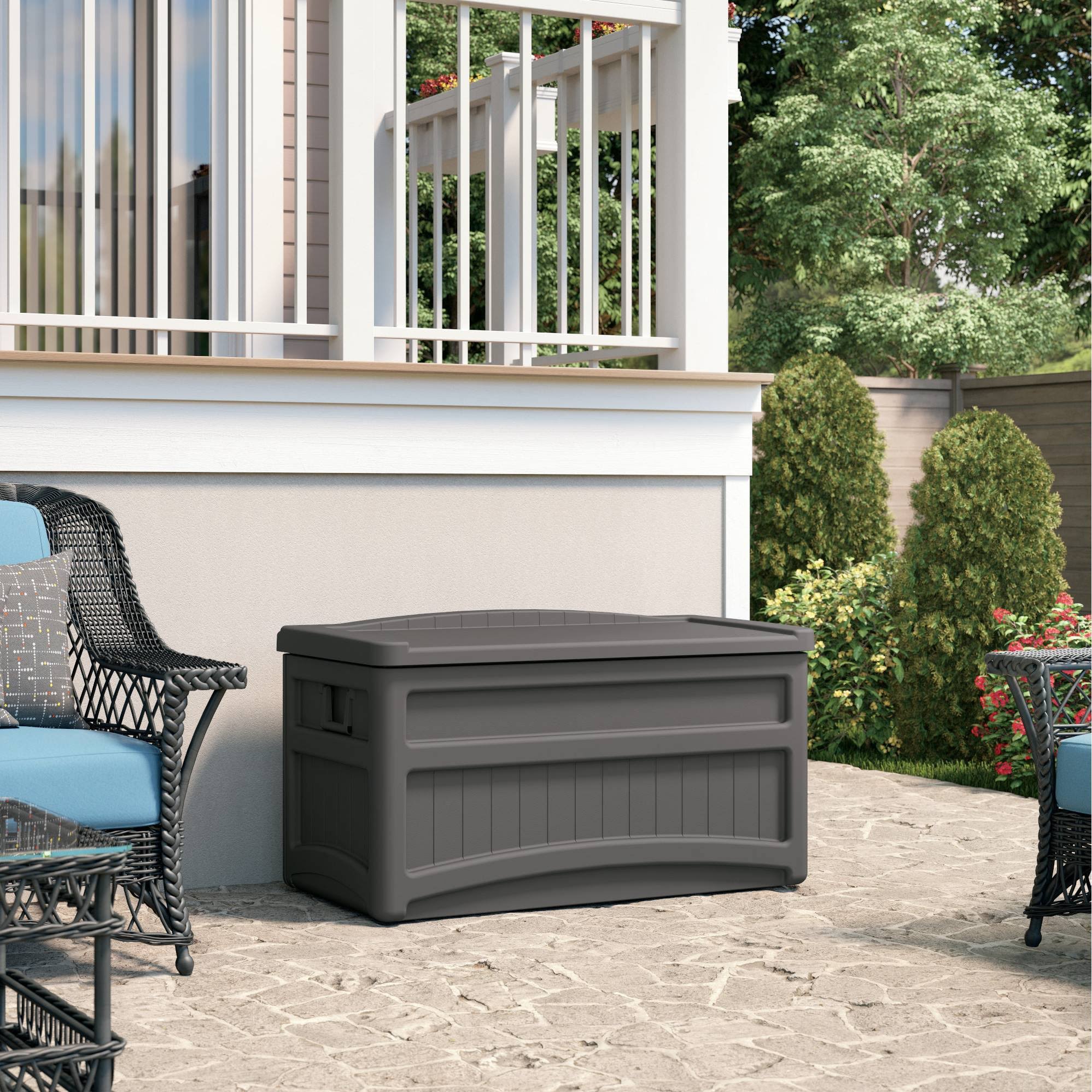 Suncast 73gal Deck Box with Seat Stoney Gray