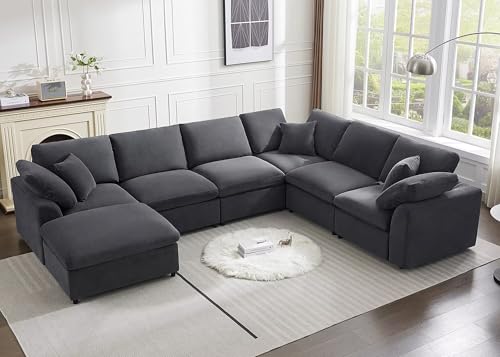 Cloud Couch Modular Sectional Sofa Modern Oversized Couches with Ottoman 7 Seater L-Shaped Sofas Comfy Couches for Living Room Spacious Space