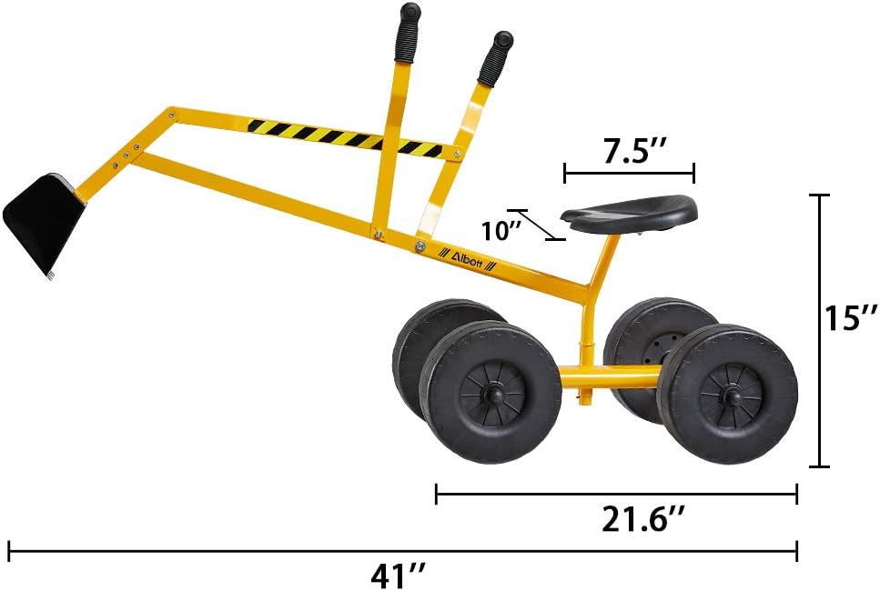 Albott Ride On Excavator Crane with Wheels & 360° Rotation Seat, Outdoor Metal Digger Toy Great for Playing Sand, Dirt and Snow