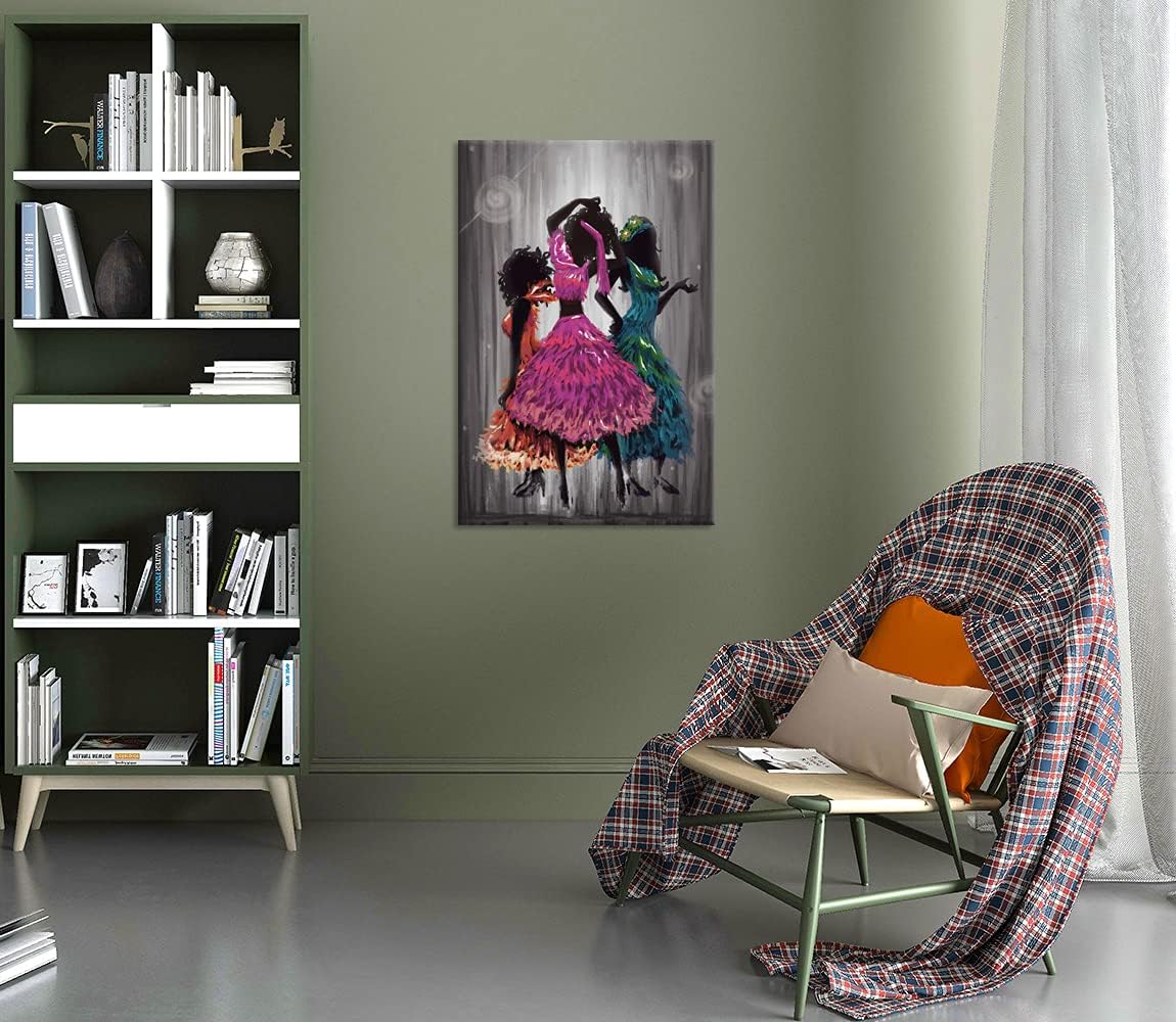 Zlove Large Dancing African Girls Canvas Wall Art African American Ethnic Tribe Lady Abstract Painting Artwork for Bedroom Bathroom Home Decor