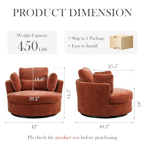 Aoiy & Wifon 42.2" W Oversized Swivel Barrel Chair with Ottoman, Upholstered Round Accent Chair with Storage Ottoman, Chenille, Beige