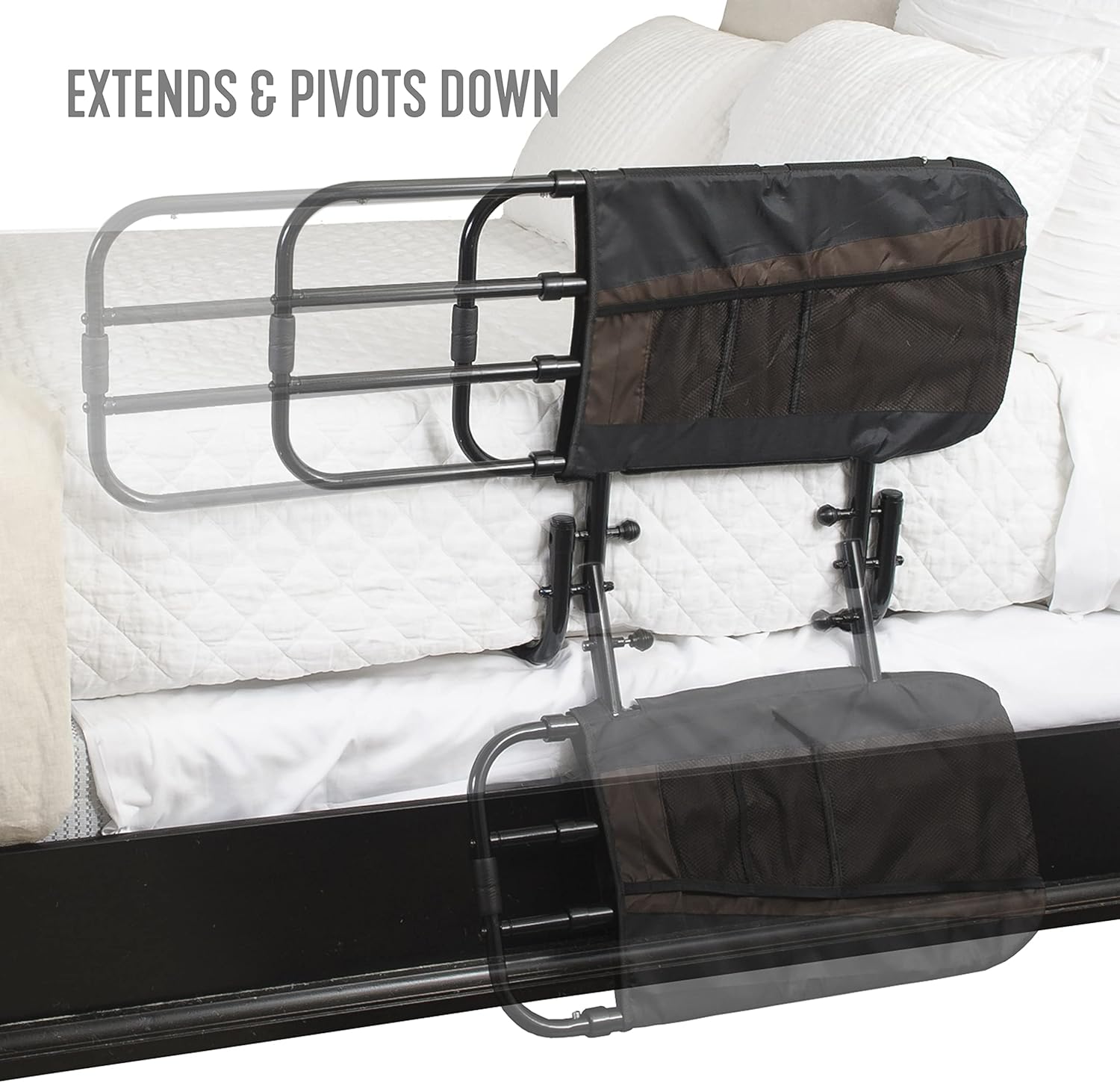 Stander EZ Adjust Bed Rail, Adjustable Senior Bed Rail and Bed Assist Grab Bar for Elderly Adults with Organizer Pouch