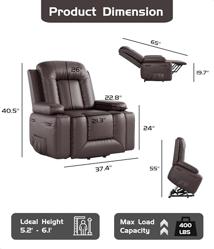 GarveeHome Power Lift Recliner Chair - Heat and Massage, Faux PU Electric Lift Recliner for Elderly & Mobility Impaired, Adjustable Back and Legs