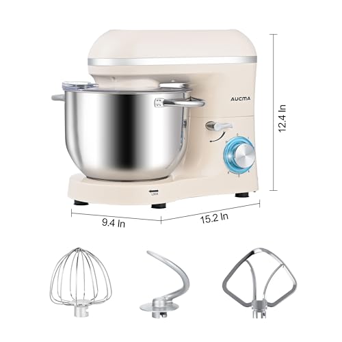 Aucma Stand Mixer,6.5-QT 660W 6-Speed Tilt-Head Food Mixer, Kitchen Electric Mixer with Dough Hook, Wire Whip & Beater (6.5QT, Black)