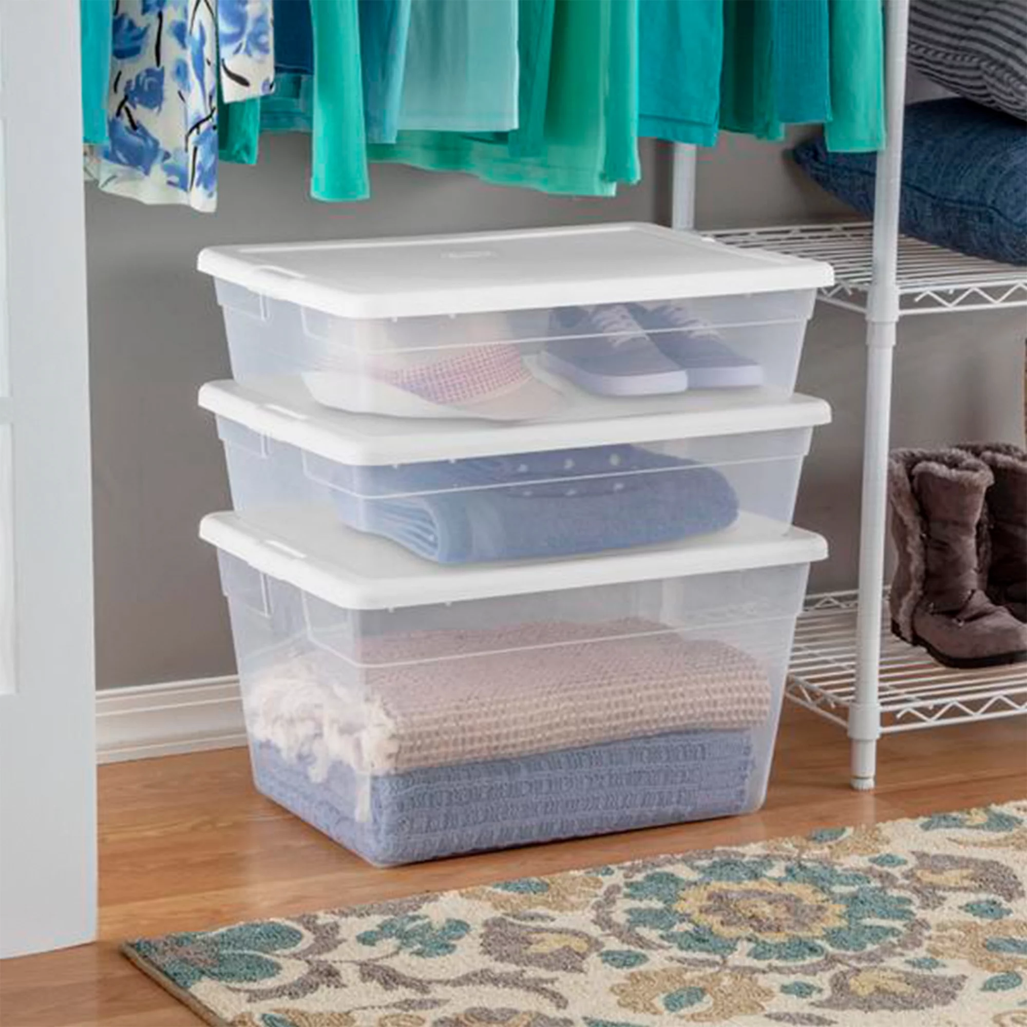 Sterilite 28 Qt Clear Closet/Under Bed Organizer Storage Box Container (30 Pack)