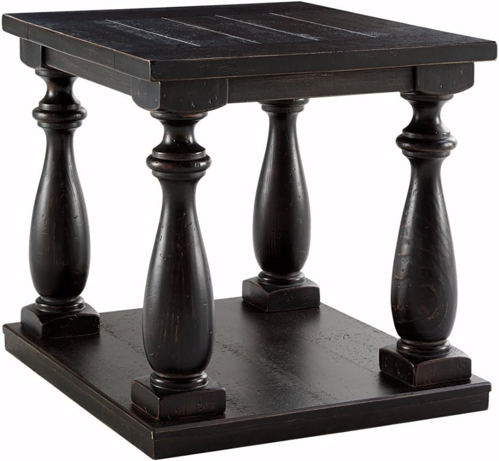 Signature Design by Ashley - Mallacar Vintage Square End Table w/ Fixed Shelf, Black