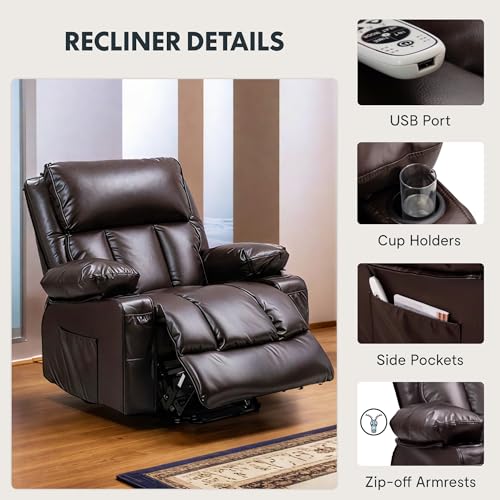 FLEXISPOT XL31 Power Lift Recliner Chair for Elderly, Electric Lift Chair with Massage & Heat, PU Leather Reclining Sofa w/Cup Holders
