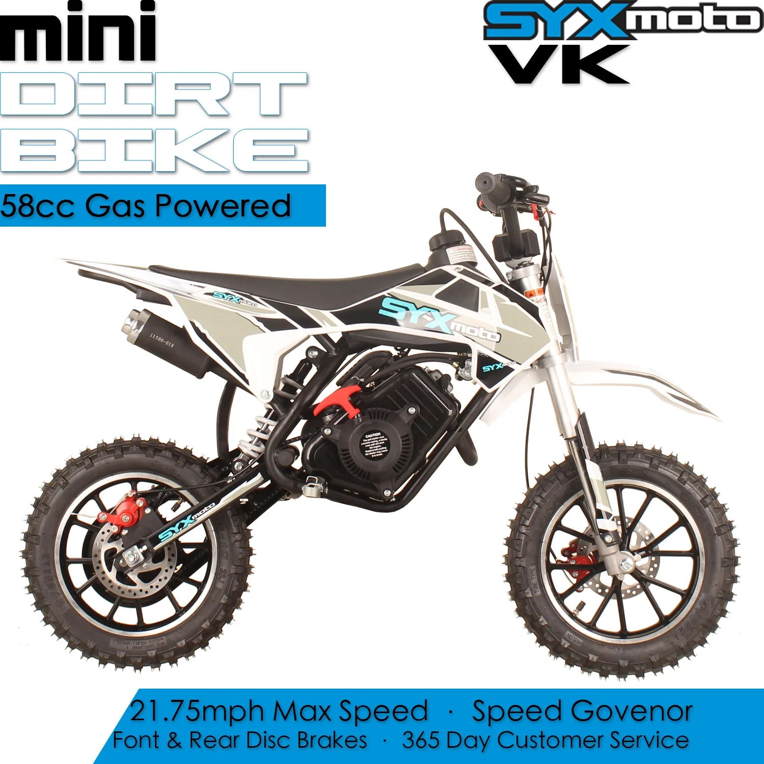 SYX MOTO VK 58cc 4 Stroke Real Motorcycle Engine Gas Powered Kids Dirt Bike, Pull Start, New, Blue/White - Radiant Selections