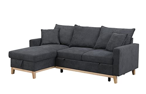 Ball & Cast Convertible Sofa Bed with Reversible Storage Chaise,Linen Sleeper Sofa Couch L Shaped Pull Out Couch Bed