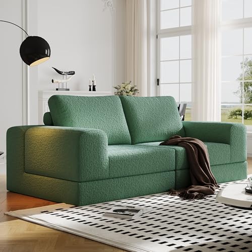 Cloud Modular Sectional Sofa, DIY Combination Modular Couch for Living Room, Unique Knitted Fabric Love Seat Couches with 2 Pillows