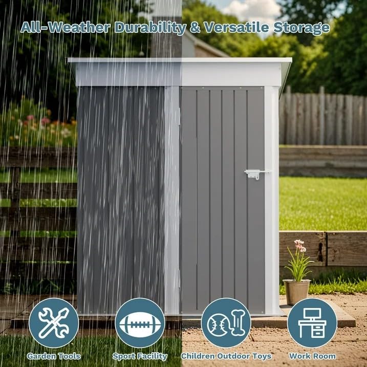 Greesum 5×3 FT Outdoor Storage Shed, Metal Storaged Sheds Without Floor, Tool Sheds with Lockable Doors and Sloping Roof for Garden, Patio, Backyard