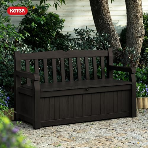 Keter Solana 70 Gallon Storage Bench Deck Box for Patio Storage