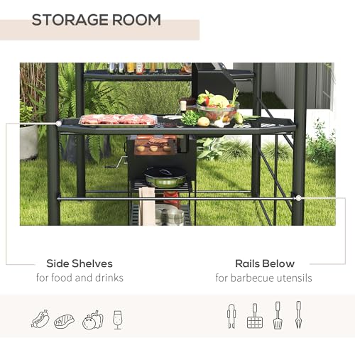 Outsunny 8' x 5' Grill Gazebo Shelter with Interlaced Vented Polycarbonate Roof, Outdoor BBQ Canopy with Side Shelves