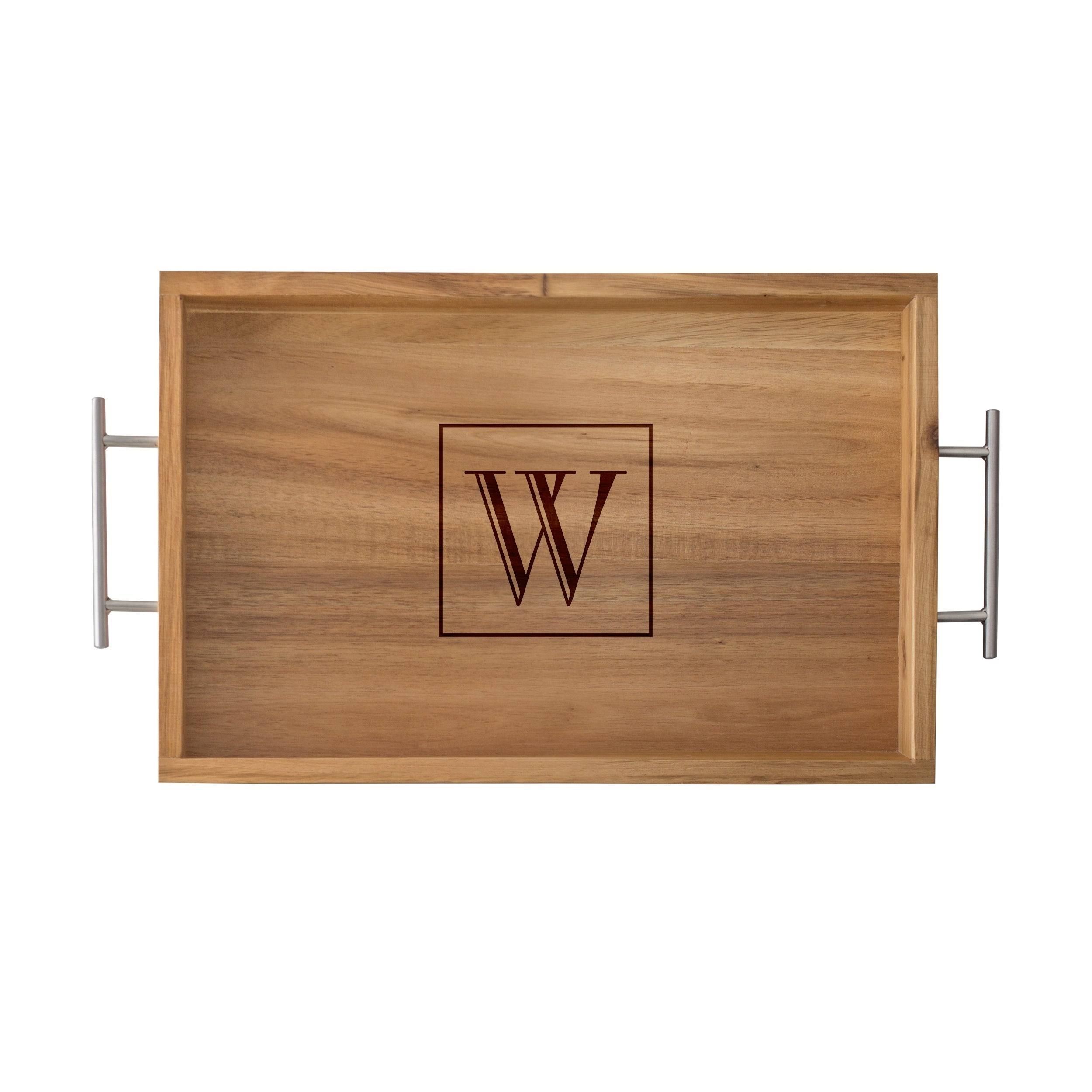 Cathy&s Concepts Personalized Acacia Tray with Metal Handles - I