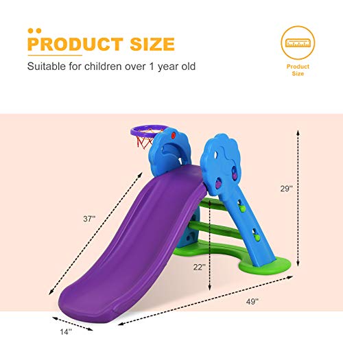 6 in 1 Toddler Playset with Slide, Kids Slide with Basketball Hoop, Ball, Ring Toss, Indoor Outdoor Toys (White Grey)