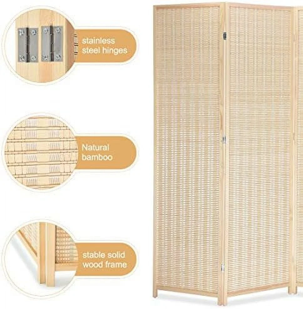 JYHOME Room Divider Privacy Screen with Natural  4-Panel 5-Panel 6-Panel Folding Privacy Screens Freestanding Room Divider - Curated Treasures Market
