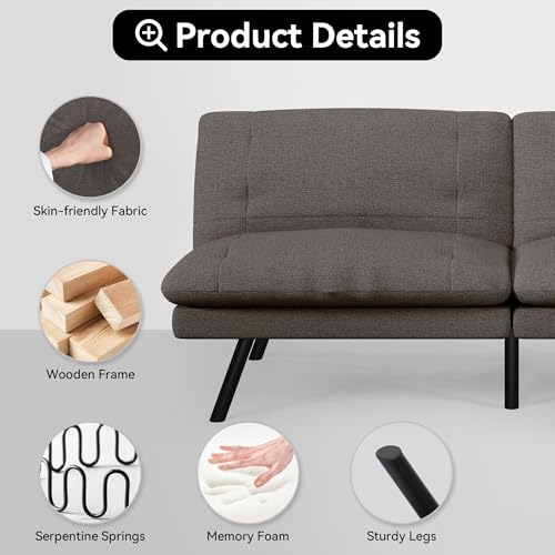 Faux Leather Futon Sofa Bed,Convertible Futon Couch,Memory Foam Loveseat Sleeper Sofa,Small Splitback Modern Folding Couch for Living Room,Office