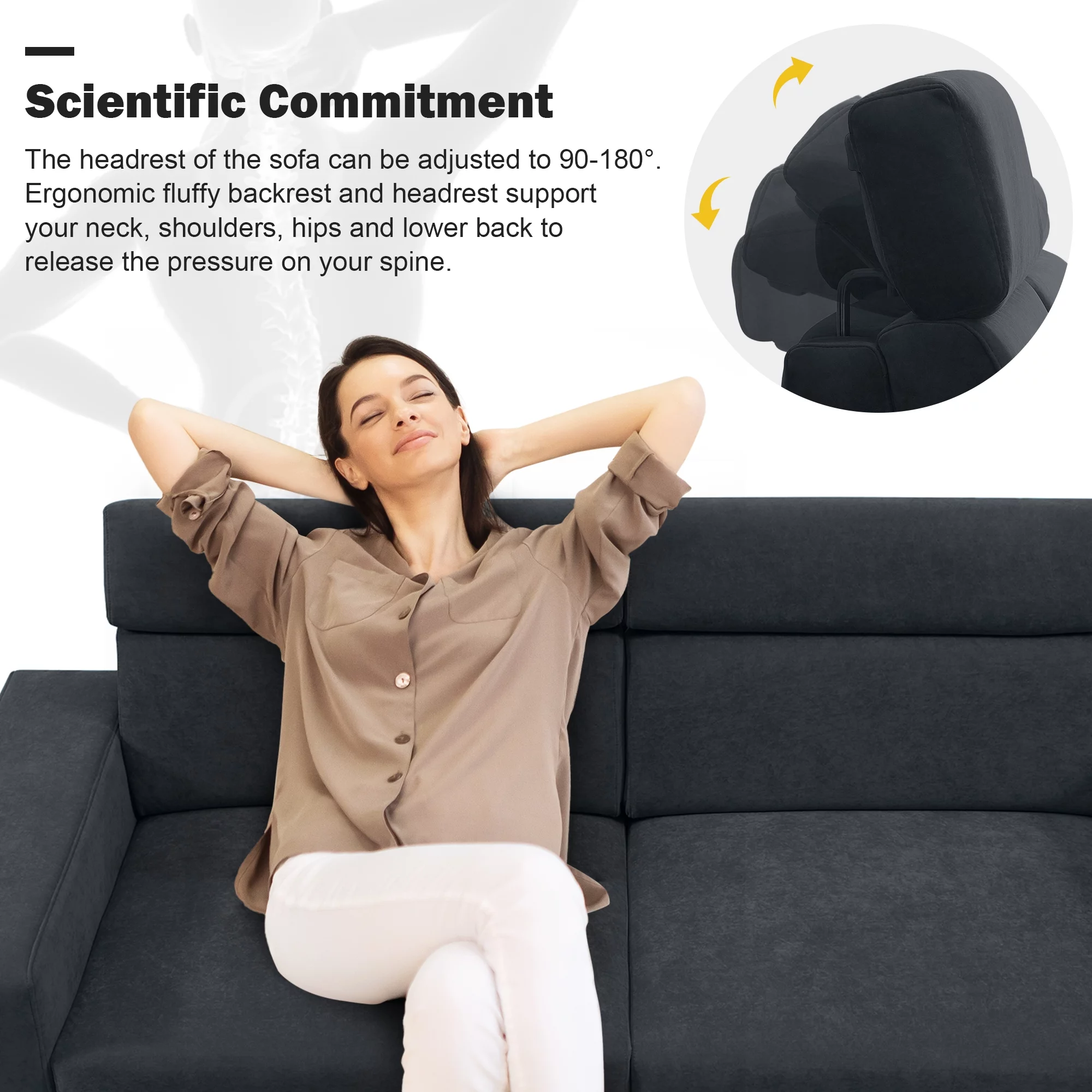 Soges 87" Velvet Loveseat Modern 2-Seater Sofa Couch with Multi-Angle Adjustable Headrest for Living Room, Black